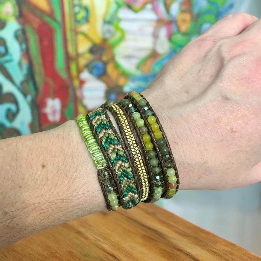 Multicolor multi wrap Beaded cuff bracelet.  Bead and macrame wrap bracelet